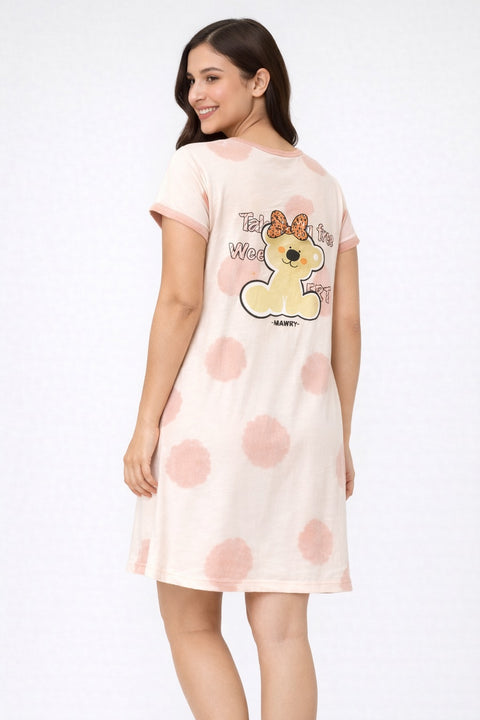 Women's short Nighty, Nightgown, Printed Pattern, Short Sleeve Sleep Dress