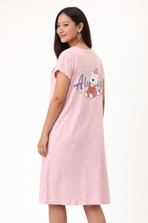 Women's short Nighty, Nightgown, Printed Pattern, Short Sleeve Sleep Dress