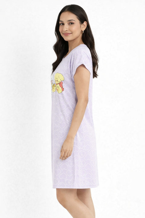 Women's short Nighty, Nightgown, Printed Pattern, Short Sleeve Sleep Dress