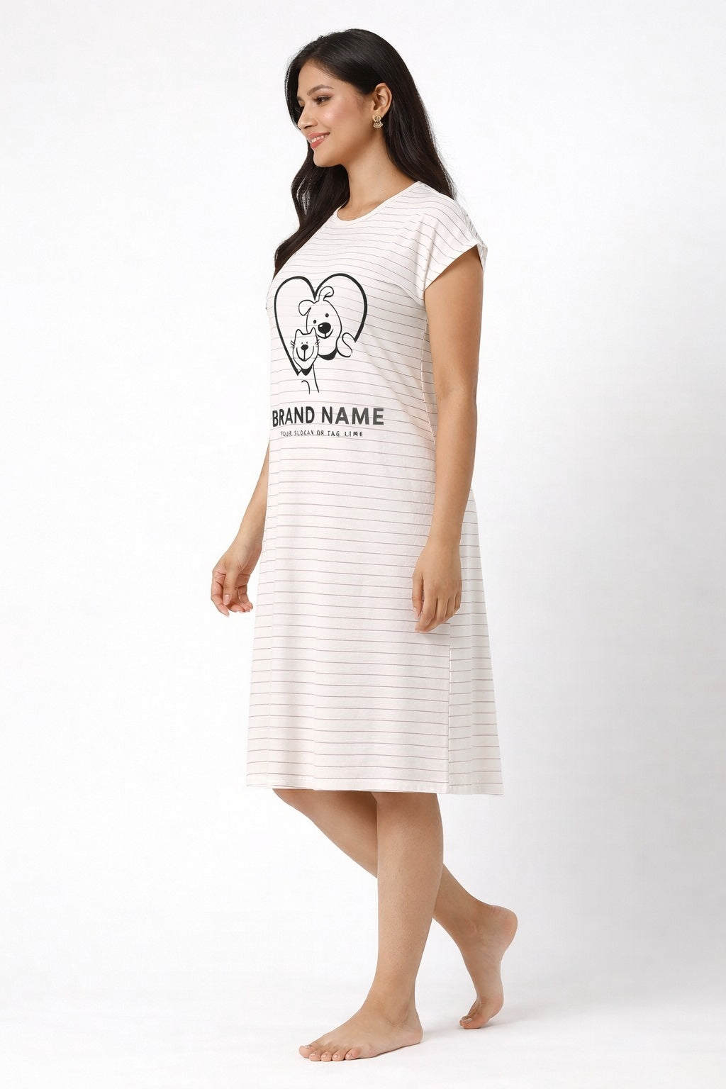Women's short Nighty, Nightgown, Printed Pattern, Short Sleeve Sleep Dress
