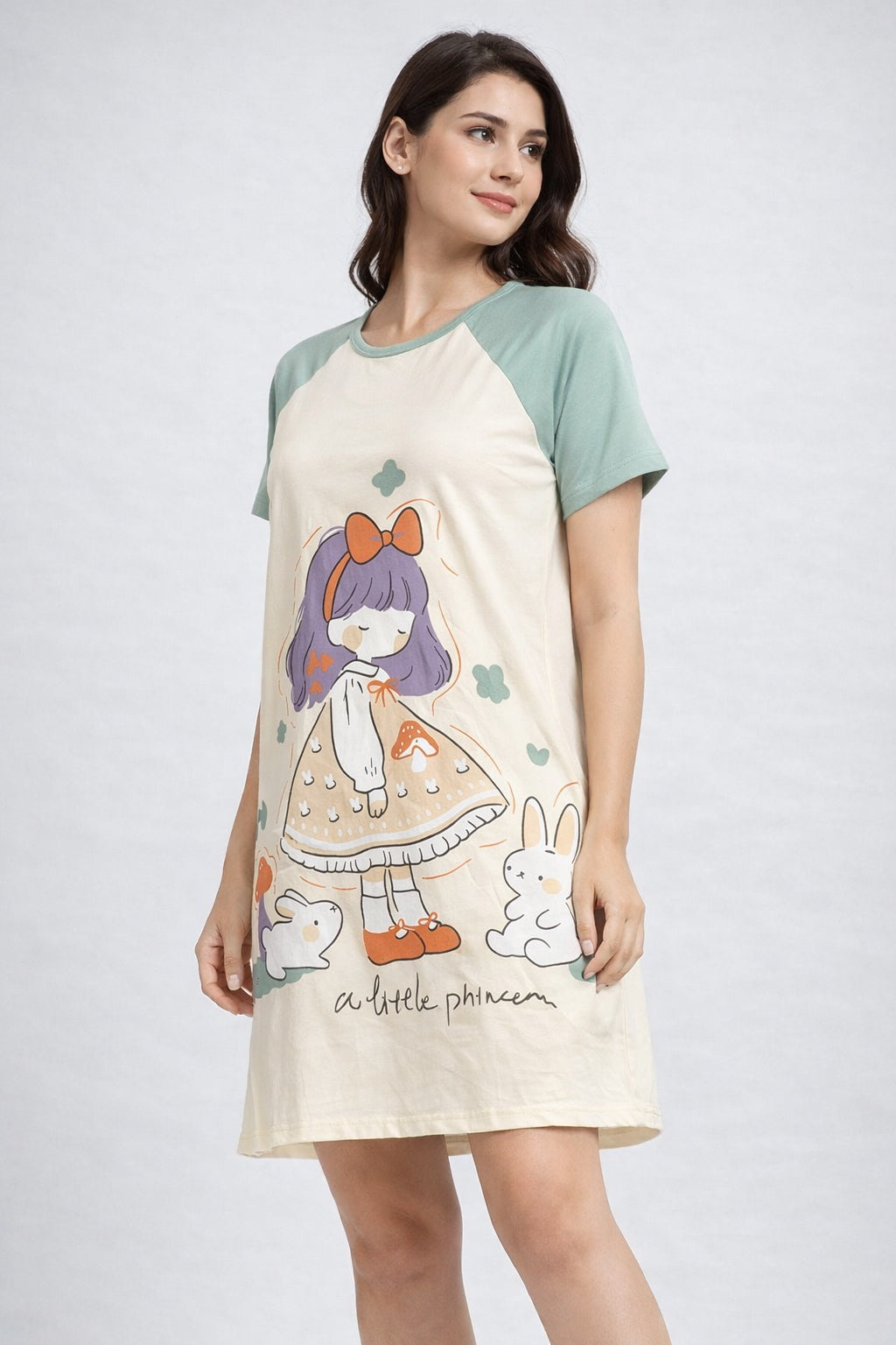 Women's short Nighty, Nightgown, Printed Pattern, Short Sleeve Sleep Dress