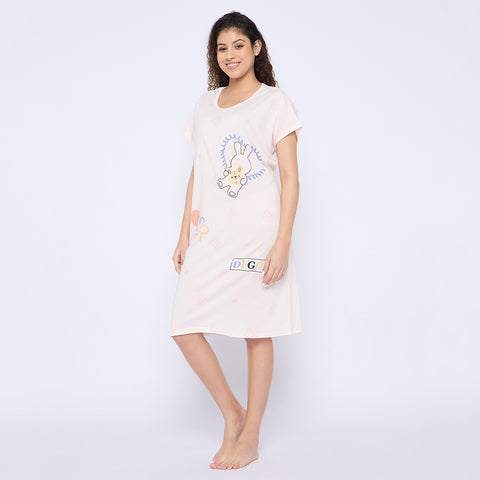 Women's short Nighty/Nightgown, Printed Pattern, Short Sleeve Sleep Dress