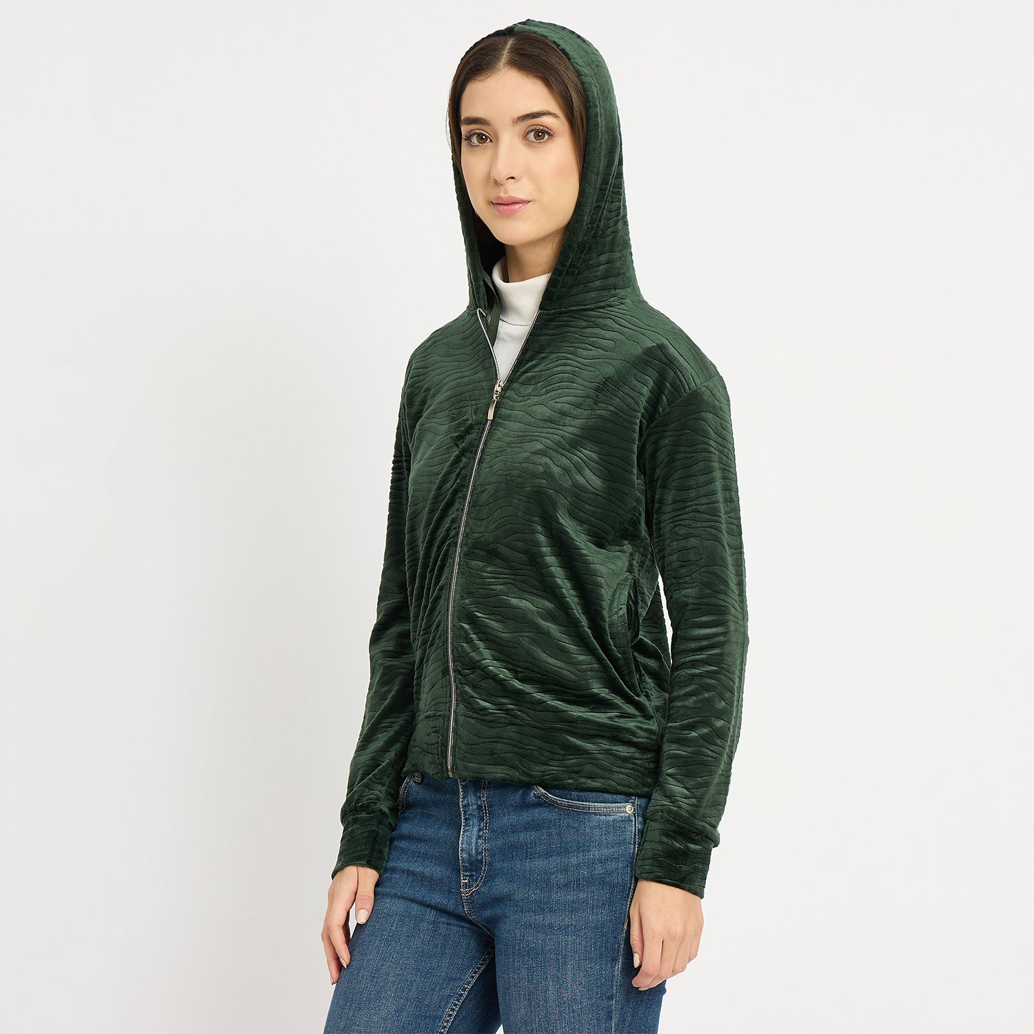 Women’s Whale Textured Zip-Up Hooded Sweatshirt