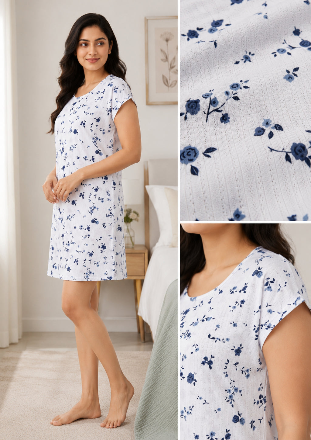 Women’s Knee Length Nighty | Soft Comfortable Sleepwear | Cap Sleeve Short Night Dress