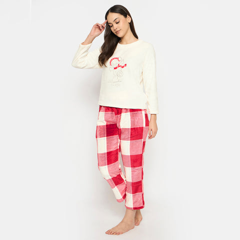 Women's Printed Full Sleeve Round Neck Top and Pajama Pants with 1 side Pockets