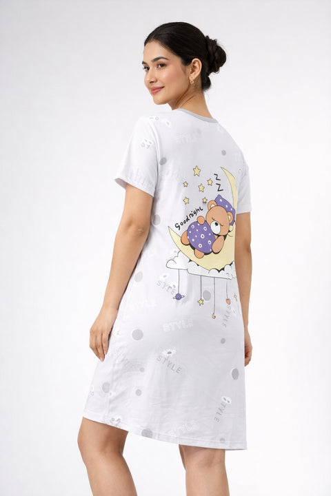 Women's short Nighty, Nightgown, Printed Pattern, Short Sleeve Sleep Dress