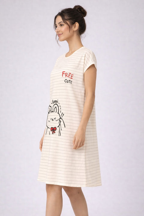 Women's short Nighty, Nightgown, Printed Pattern, Short Sleeve Sleep Dress