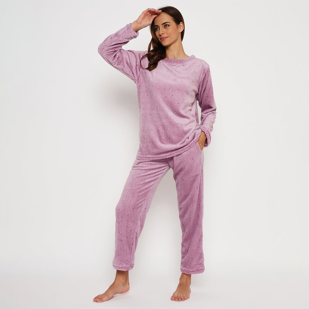 Women's Printed Full Sleeve Round Neck Top and Pajama Pants with Pockets