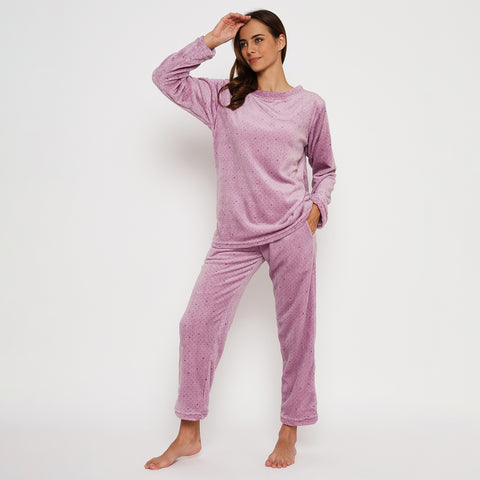 Women's Printed Full Sleeve Round Neck Top and Pajama Pants with Pockets