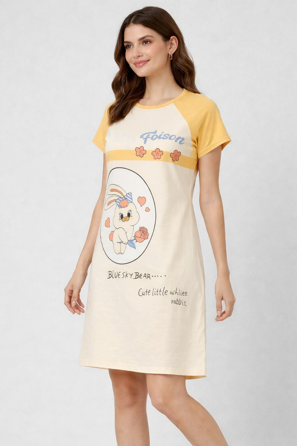 Women's short Nighty, Nightgown, Printed Pattern, Short Sleeve Sleep Dress