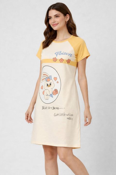 Women's short Nighty, Nightgown, Printed Pattern, Short Sleeve Sleep Dress