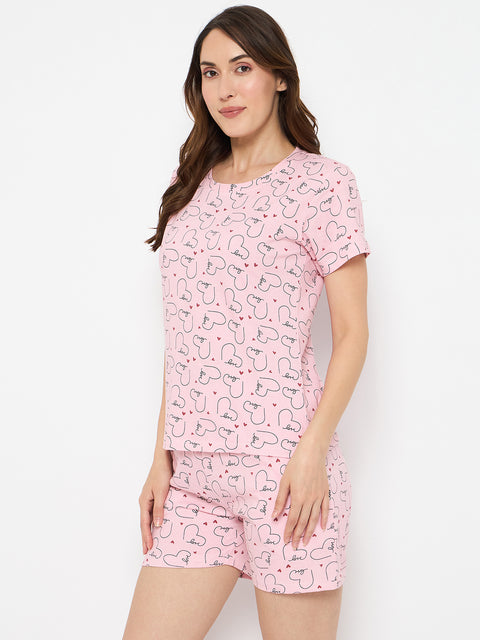 Women's Floral Print Loungewear Set, Dark Pink