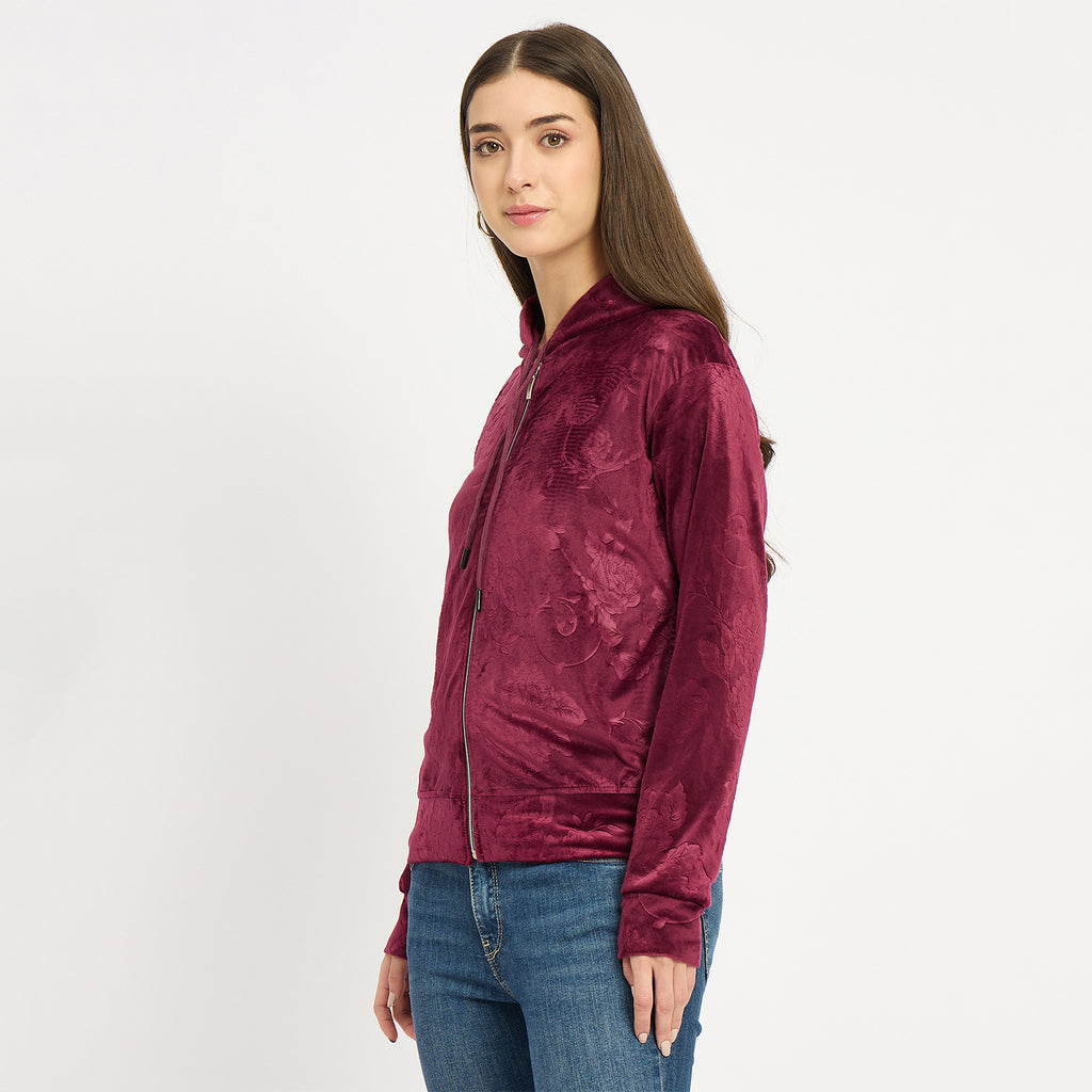 Women’s Floral Textured Zip-Up Hooded Sweatshirt