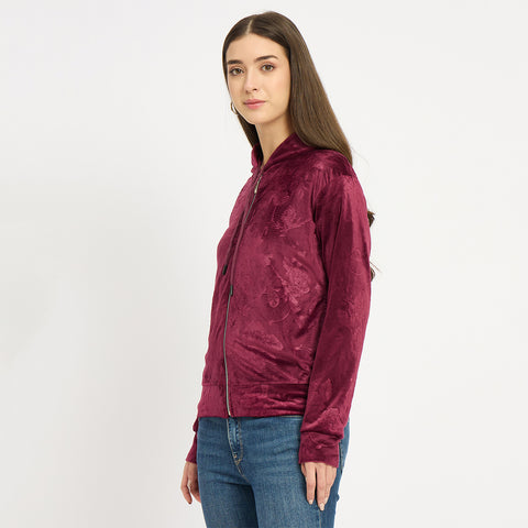 Women’s Floral Textured Zip-Up Hooded Sweatshirt