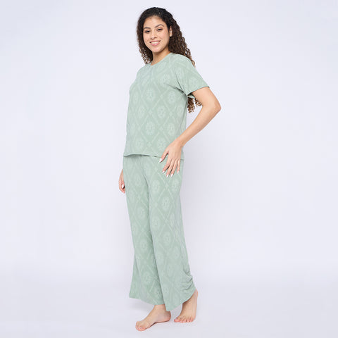 Top and Pyjama Set for Women Nightwear, Green
