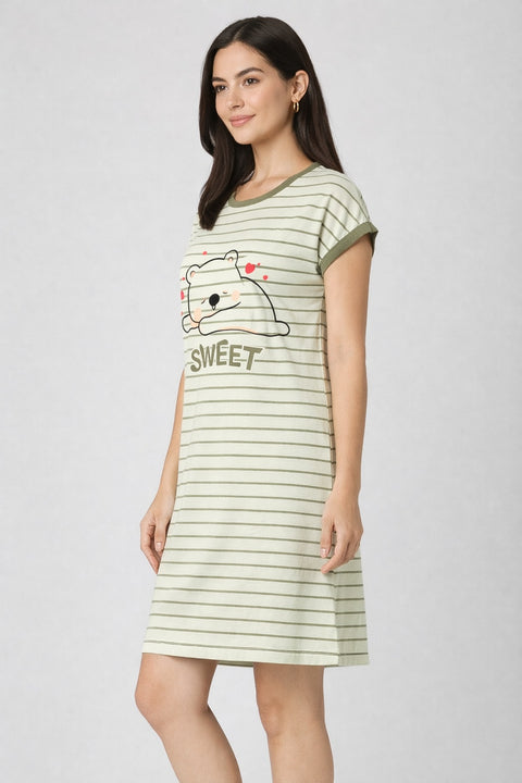 Women's short Nighty, Nightgown, Printed Pattern, Short Sleeve Sleep Dress