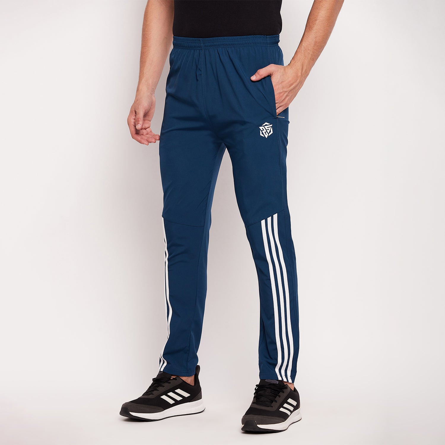 Men Striped Running Track Pants with Zipper Pocket