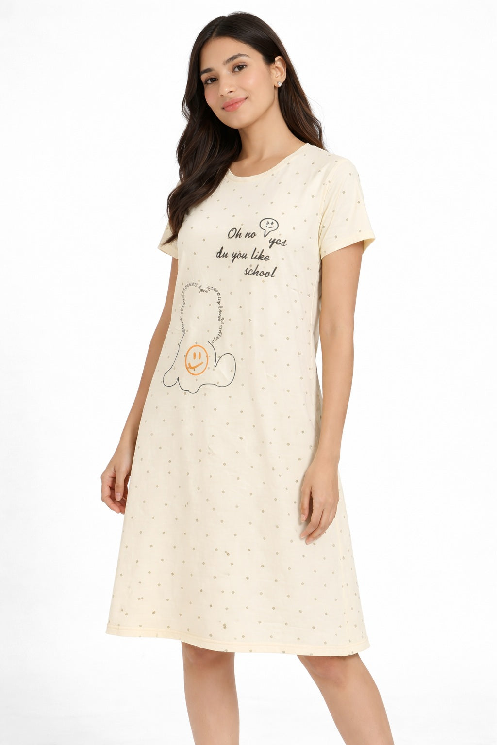 Women's short Nighty, Nightgown, Printed Pattern, Short Sleeve Sleep Dress