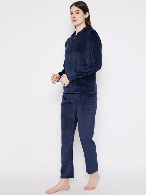 Women's Winter Full Sleeve Top and Pajama Pants Regular Fit Night Suit Hooded Top and Pyjama Set Ladies Night Dress