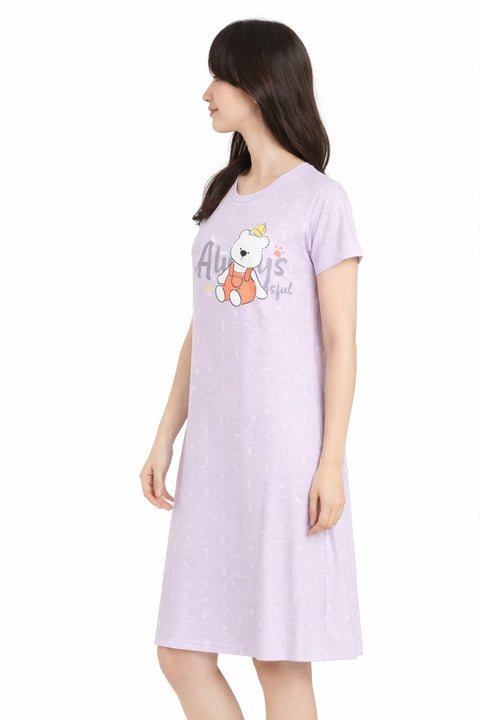 Women's short Nighty, Nightgown, Printed Pattern, Short Sleeve Sleep Dress