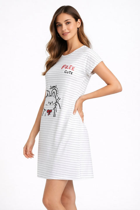 Women's short Nighty, Nightgown, Printed Pattern, Short Sleeve Sleep Dress