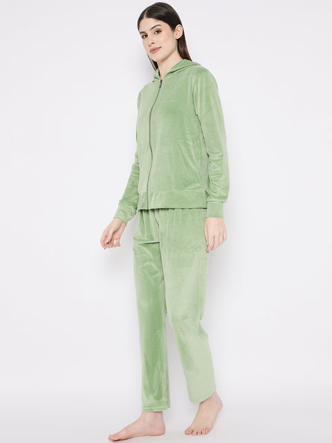 Women's Winter Full Sleeve Top and Pajama Pants Regular Fit Night Suit Hooded Top and Pyjama Set Ladies Night Dress