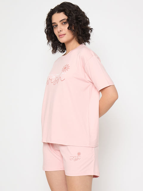 Women's Cotton Loungewear Set, Short Sleeve T-Shirt and Shorts, Peach