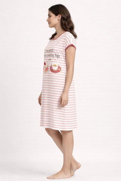 Women's short Nighty, Nightgown, Printed Pattern, Short Sleeve Sleep Dress