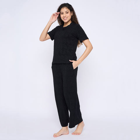 Top and Pyjama Set for Women Nightwear, Black