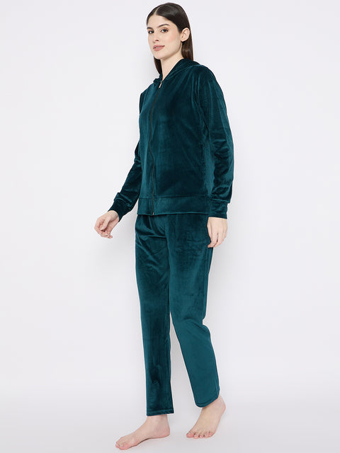 Women's Winter Full Sleeve Top and Pajama Pants Regular Fit Night Suit Hooded Top and Pyjama Set Ladies Night Dress