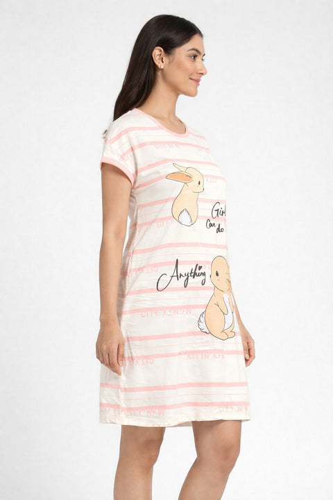 Women's short Nighty, Nightgown, Printed Pattern, Short Sleeve Sleep Dress