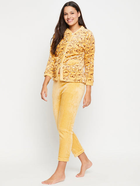 Women Printed Winter Full Sleeve Front open Top and Pajama Pants