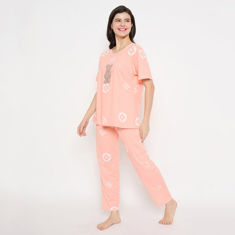 Women's Sleepwear Set, Cotton Pyjama with Short Sleeve T-Shirt,Loungewear