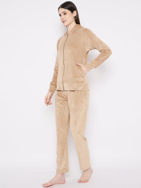 Women's Winter Full Sleeve Top and Pajama Pants Regular Fit Night Suit Hooded Top and Pyjama Set Ladies Night Dress