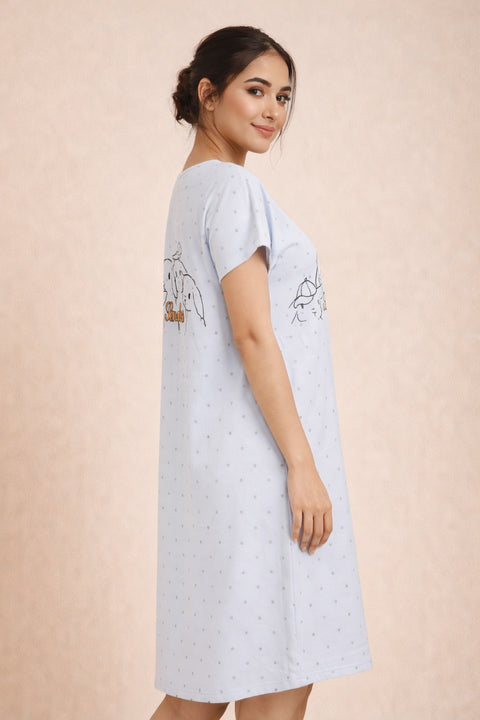 Women's short Nighty, Nightgown, Printed Pattern, Short Sleeve Sleep Dress