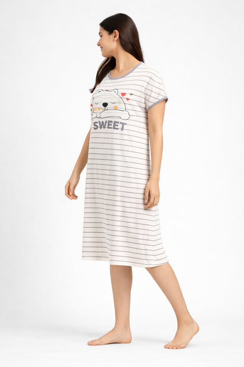 Women's short Nighty, Nightgown, Printed Pattern, Short Sleeve Sleep Dress