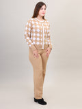 Women's Long Sleeve Round Neck Open Button woolen Beige Co-Ord Set