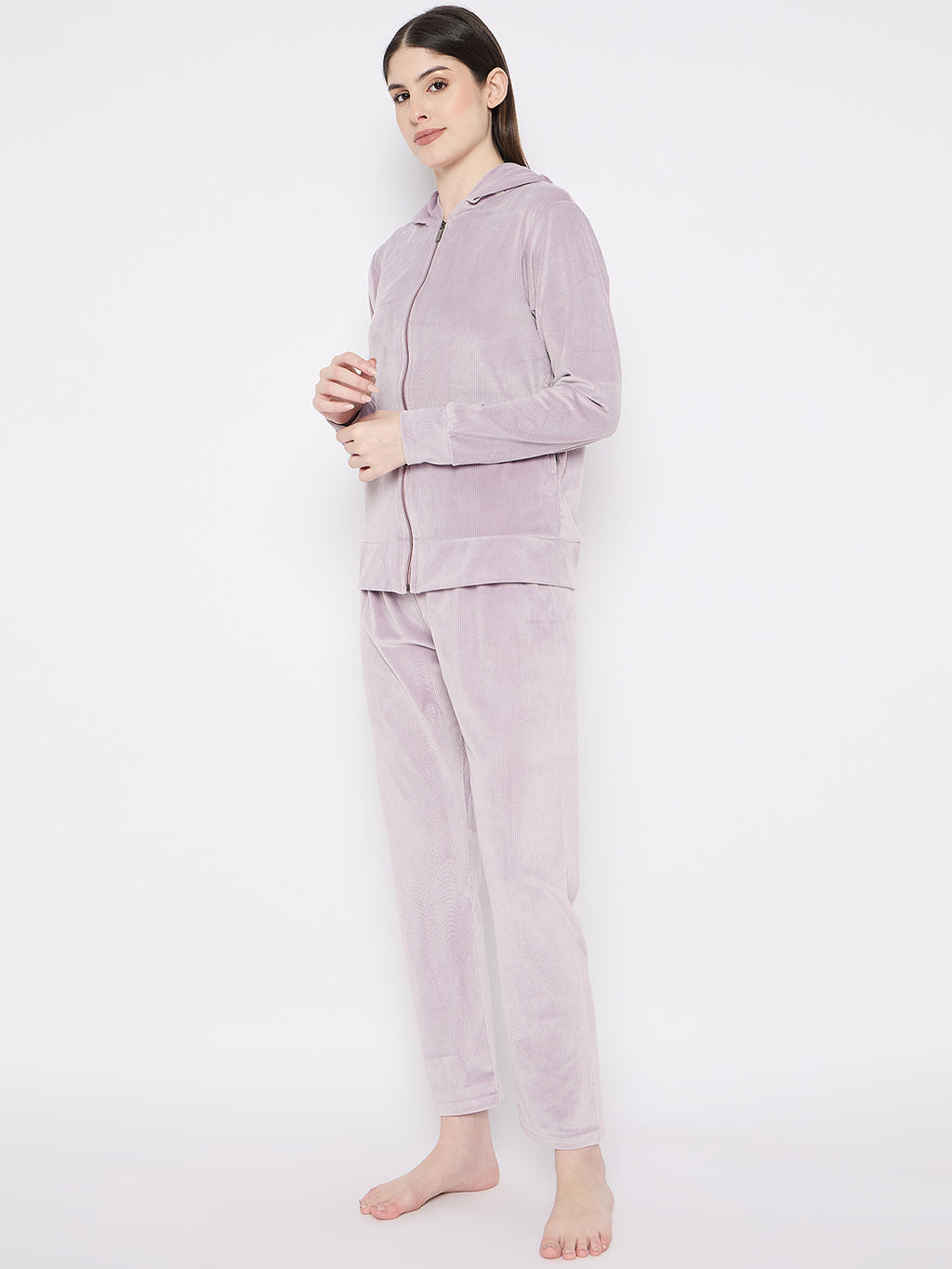 Women's Winter Full Sleeve Top and Pajama Pants Regular Fit Night Suit Hooded Top and Pyjama Set Ladies Night Dress