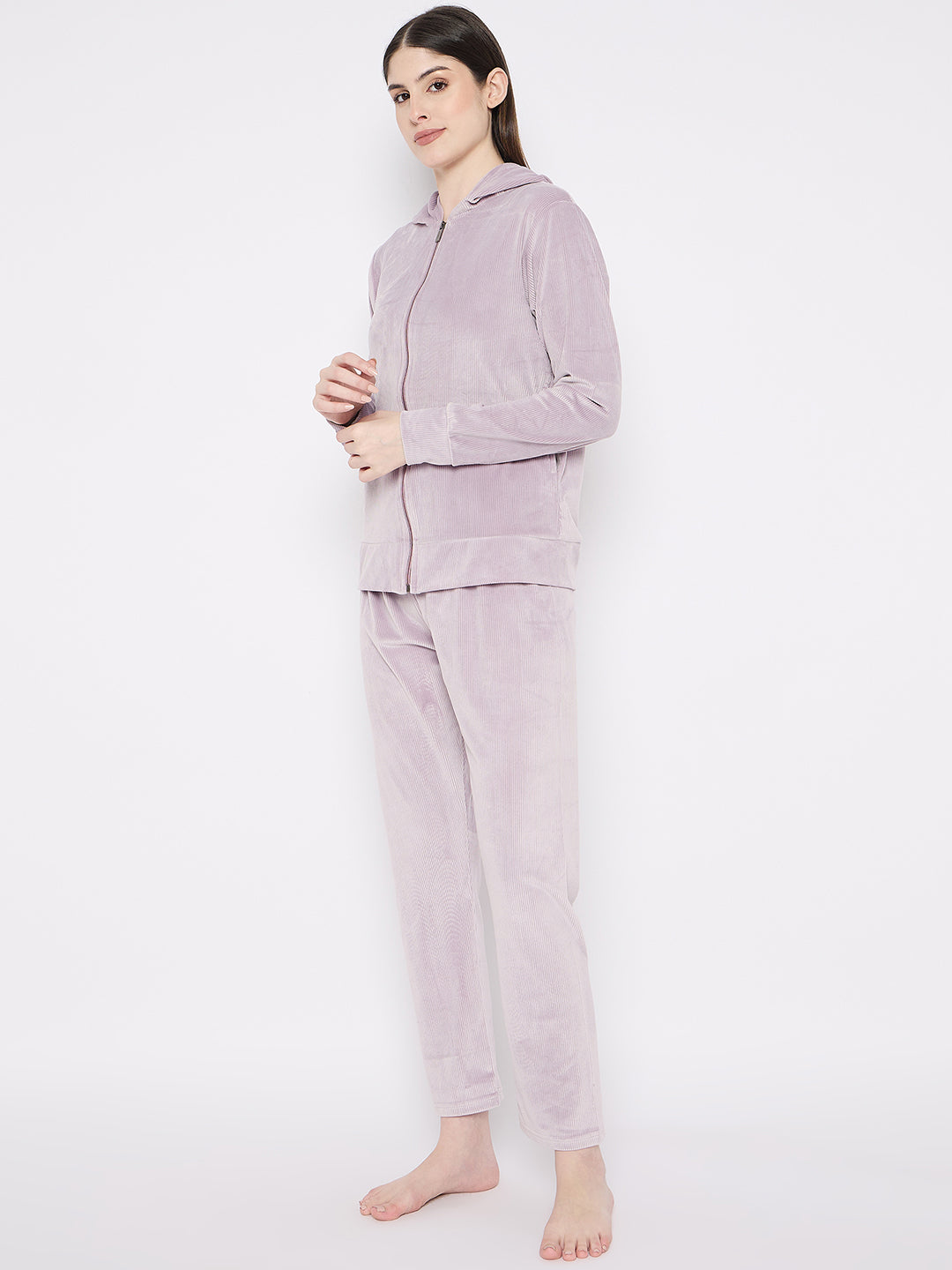Women's Winter Full Sleeve Top and Pajama Pants Regular Fit Night Suit Hooded Top and Pyjama Set Ladies Night Dress