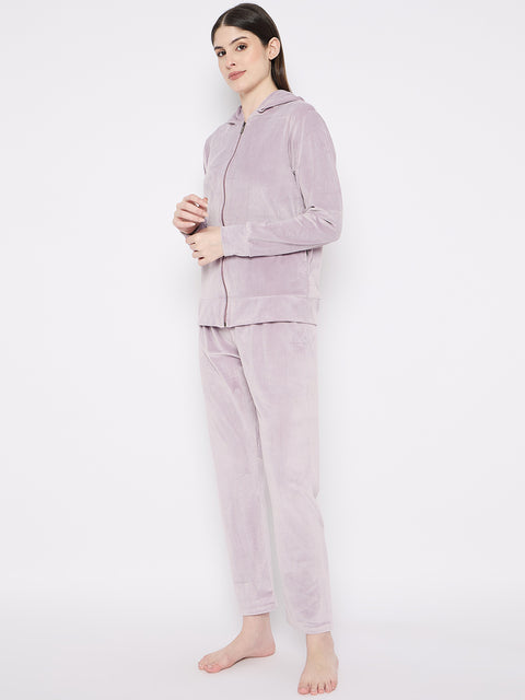 Women's Winter Full Sleeve Top and Pajama Pants Regular Fit Night Suit Hooded Top and Pyjama Set Ladies Night Dress