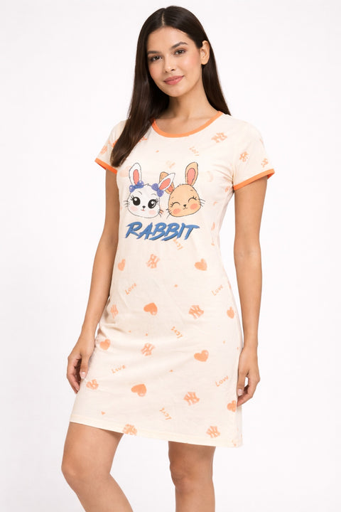 Women's short Nighty, Nightgown, Printed Pattern, Short Sleeve Sleep Dress