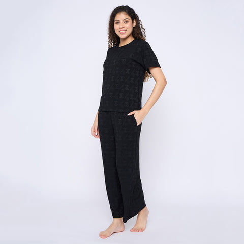 Top and Pyjama Set for Women Nightwear, Black