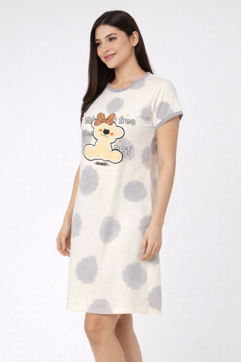 Women's short Nighty, Nightgown, Printed Pattern, Short Sleeve Sleep Dress