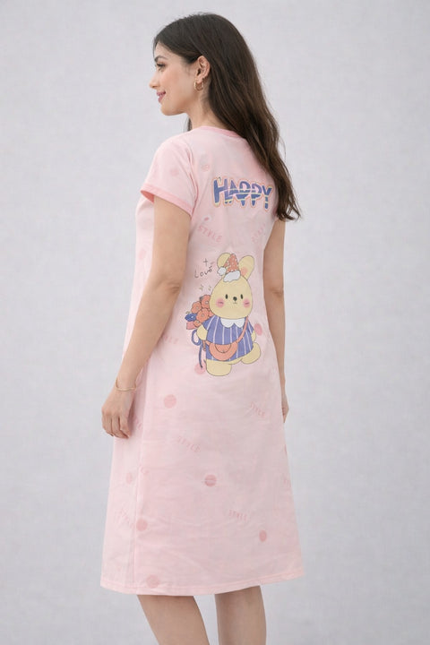 Women's short Nighty, Nightgown, Printed Pattern, Short Sleeve Sleep Dress