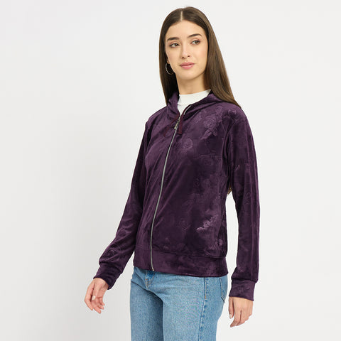 Women’s Floral Textured Zip-Up Hooded Sweatshirt