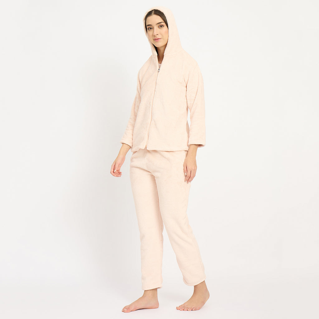 Women's Winter Full Sleeve Jacquard Zipper Hoody Nightsuit