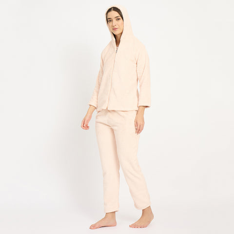 Women's Winter Full Sleeve Jacquard Zipper Hoody Nightsuit