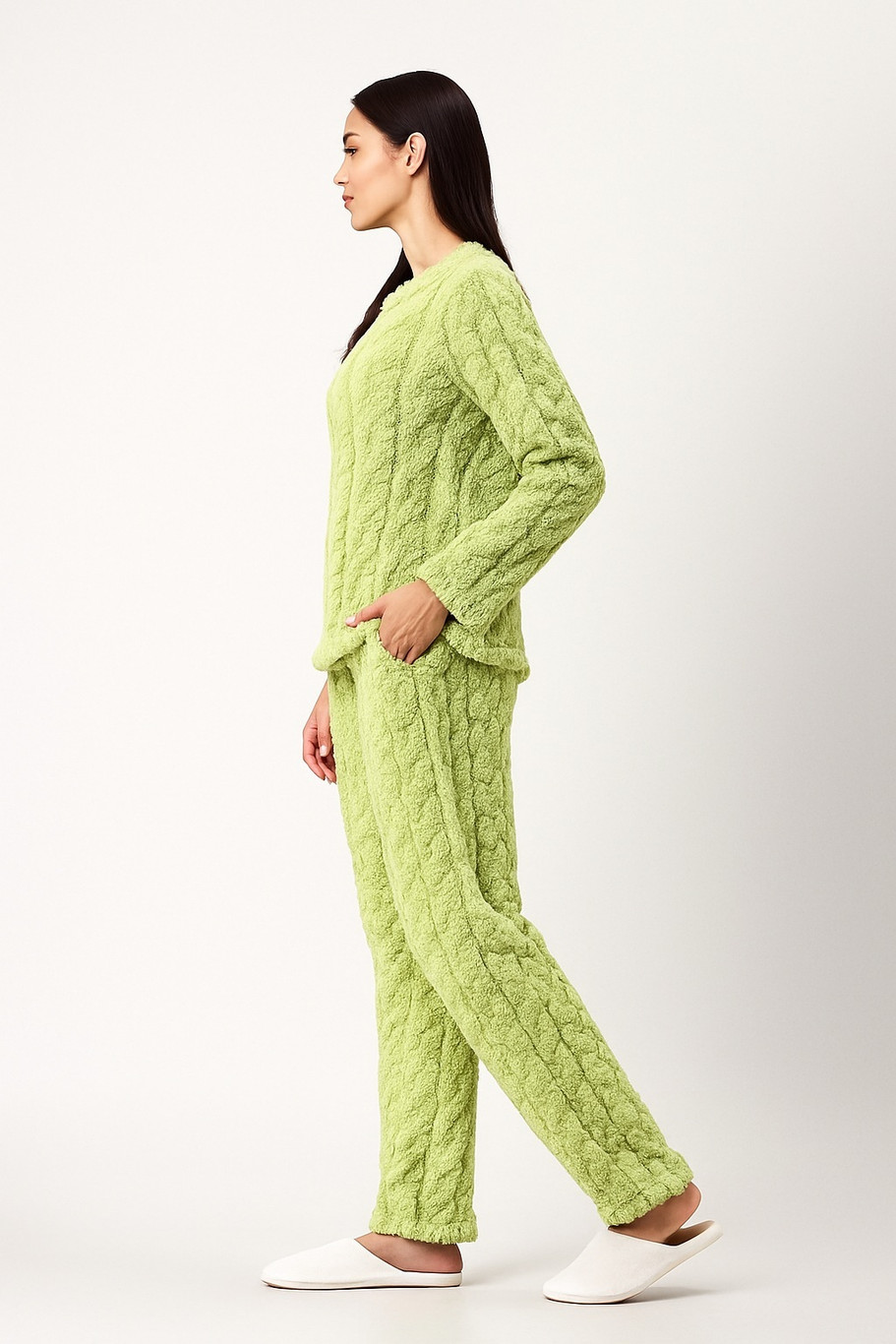 Camey Women Fleece Winter Night Suit Set | Cable Knit Textured Night Suit