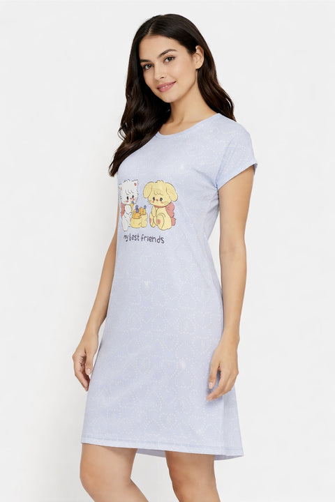 Women's short Nighty, Nightgown, Printed Pattern, Short Sleeve Sleep Dress