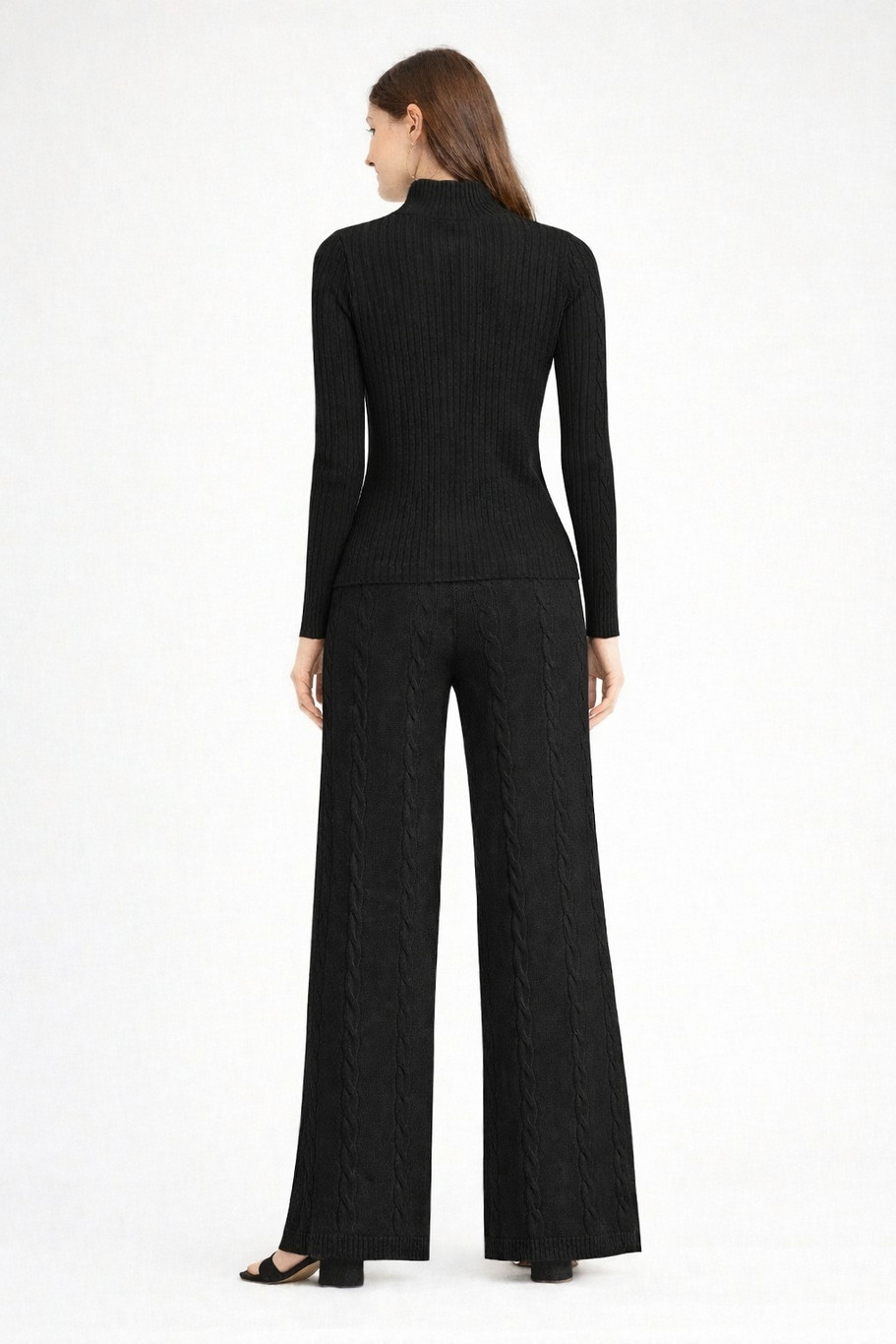 Camey Women Woolen Lounge Wear Set | Full Sleeve with Wide Leg Pants | Soft Warm Winter Co-Ord Set